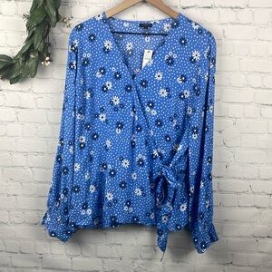 TALBOTS NWT Blue Daisy Print Wrap Top size XL